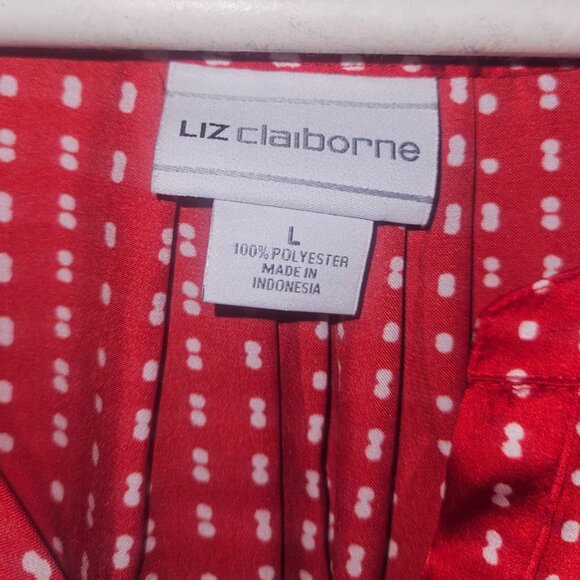L Liz Claiborne White Spotted Red Blouse - Picture 3 of 4